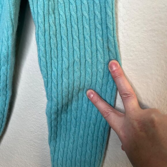 Anne Klein Sport Vintage Womens Cable Knit Cashmere Sweater Turquoise Blue Large - Picture 7 of 11